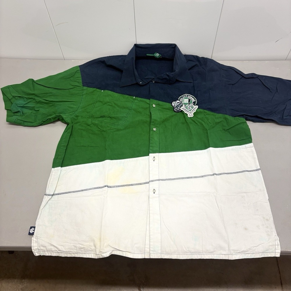 VINTAGE Rocawear Men Button Up Shirt XXL Blue Y2K Colorblock 1999 2004 Champs